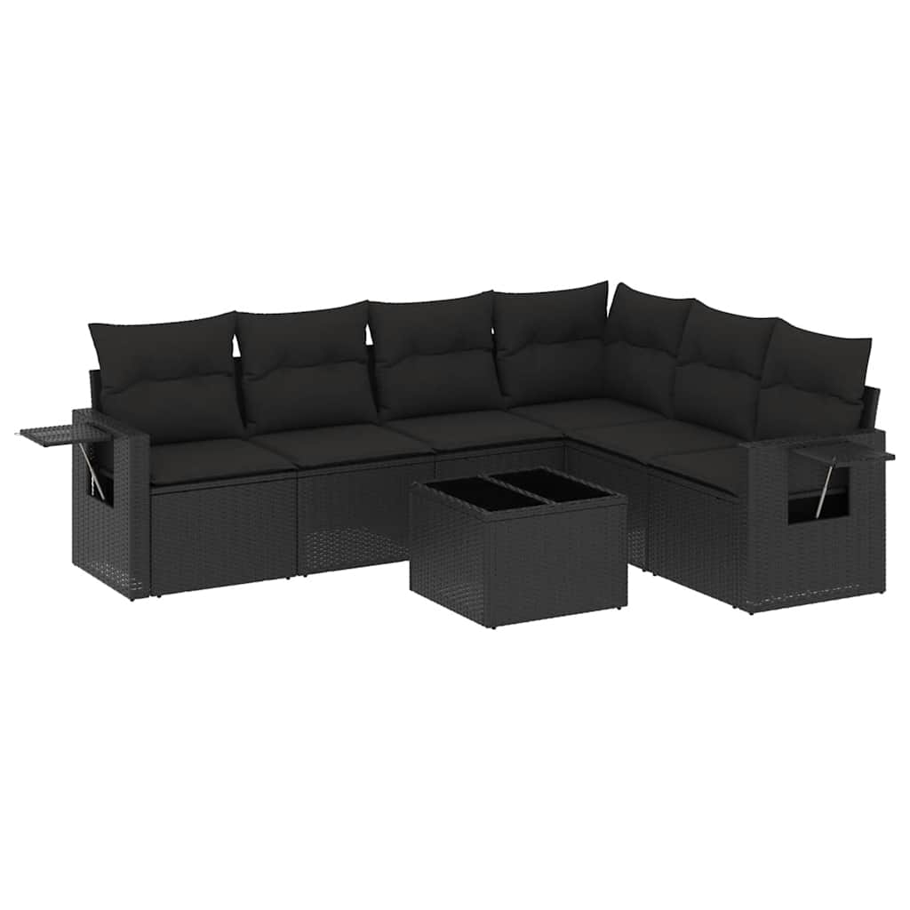 7-dijelni set vrtnih sofa od poliratana s jastucima crni