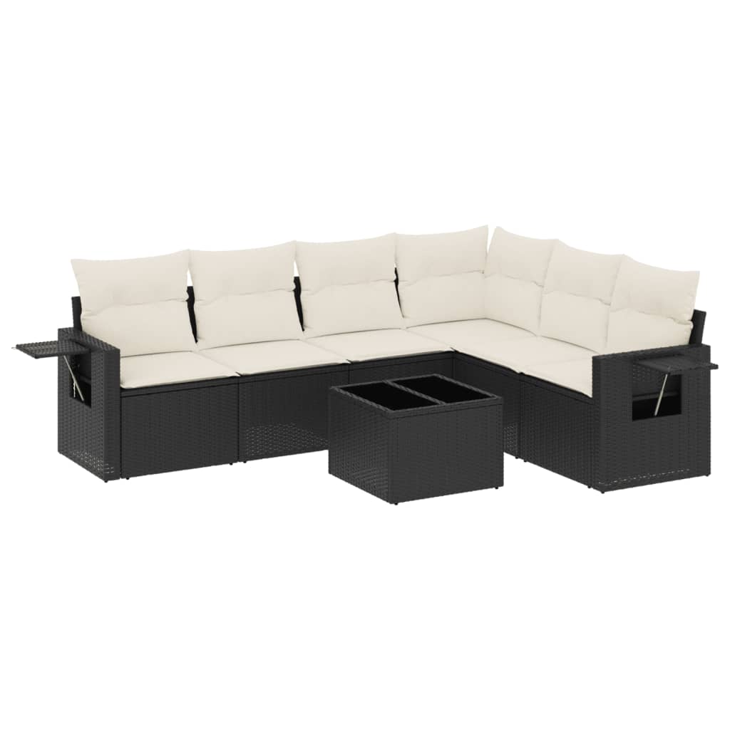 7-dijelni set vrtnih sofa od poliratana s jastucima crni