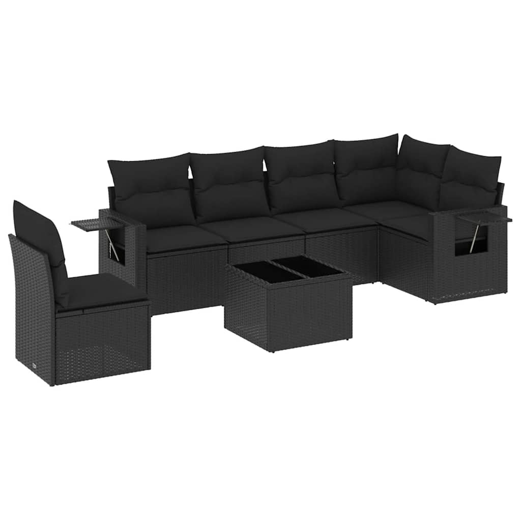 7-dijelni set vrtnih sofa od poliratana s jastucima crni