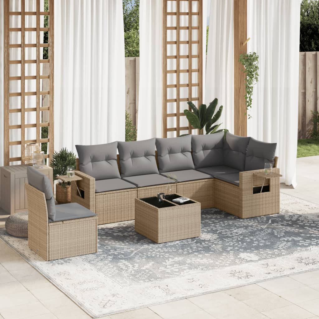 7-dijelni set vrtnih sofa od poliratana s jastucima bež