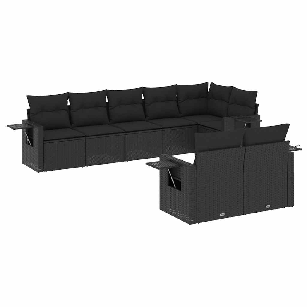 8-dijelni set vrtnih sofa od poliratana s jastucima crni