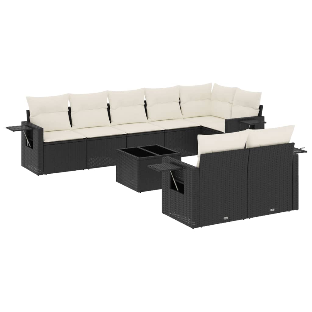 9-dijelni set vrtnih sofa s jastucima crni od poliratana