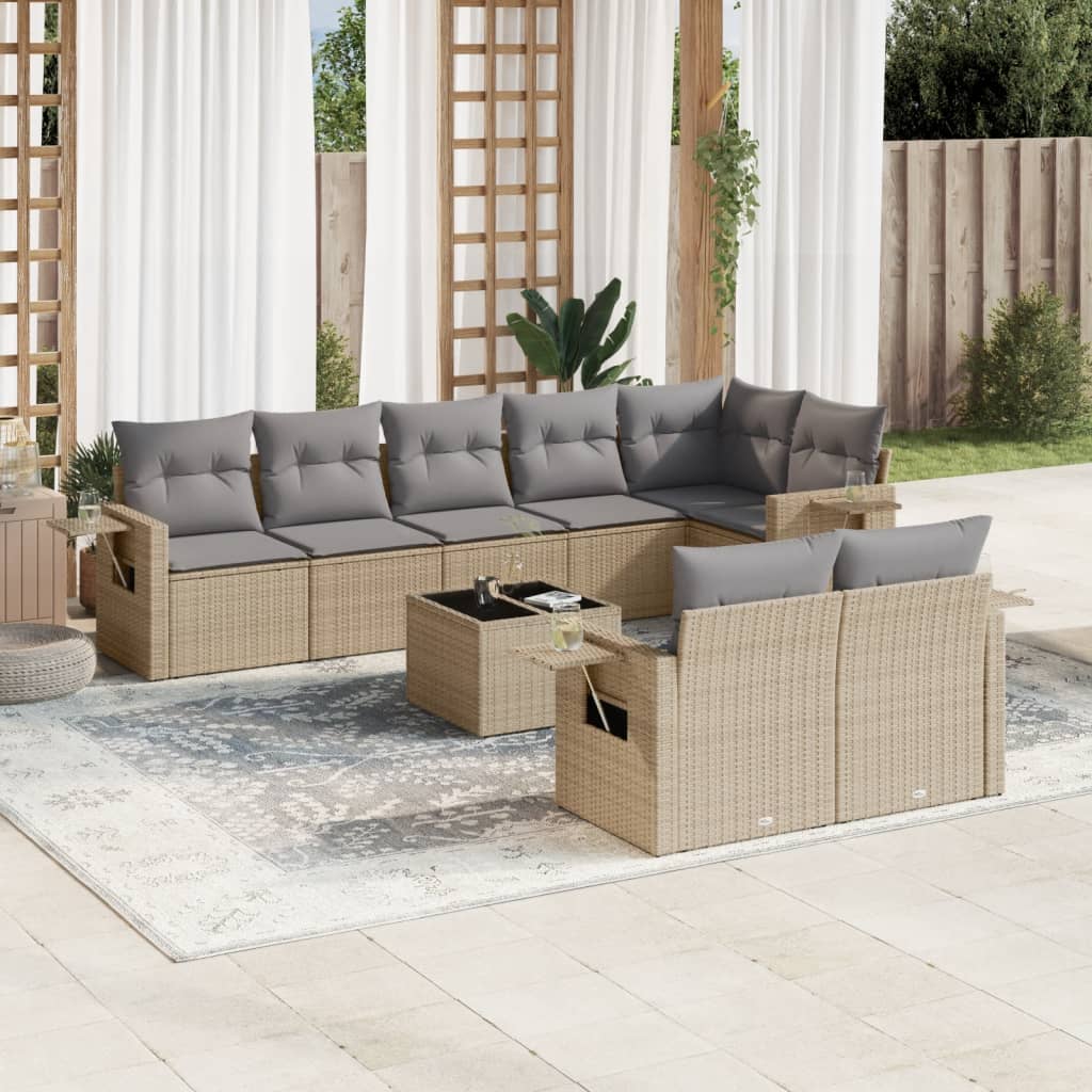 9-dijelni set vrtnih sofa s jastucima bež od poliratana