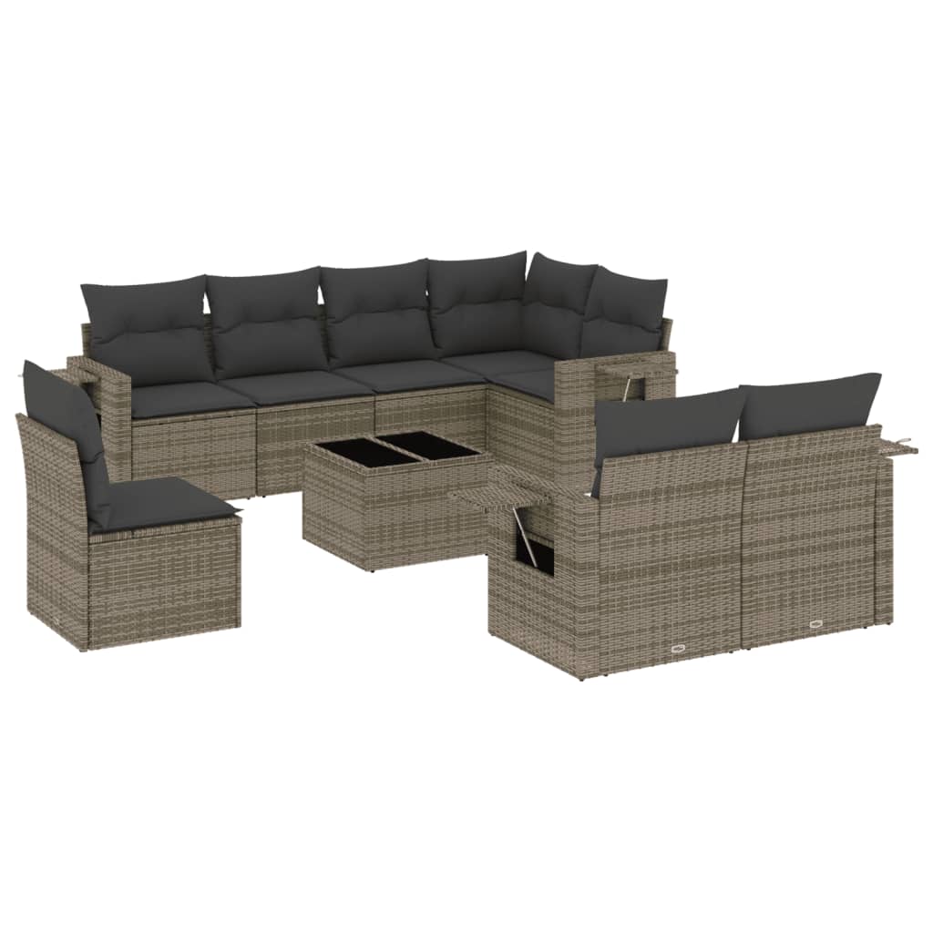 9-dijelni set vrtnih sofa od poliratana s jastucima sivi