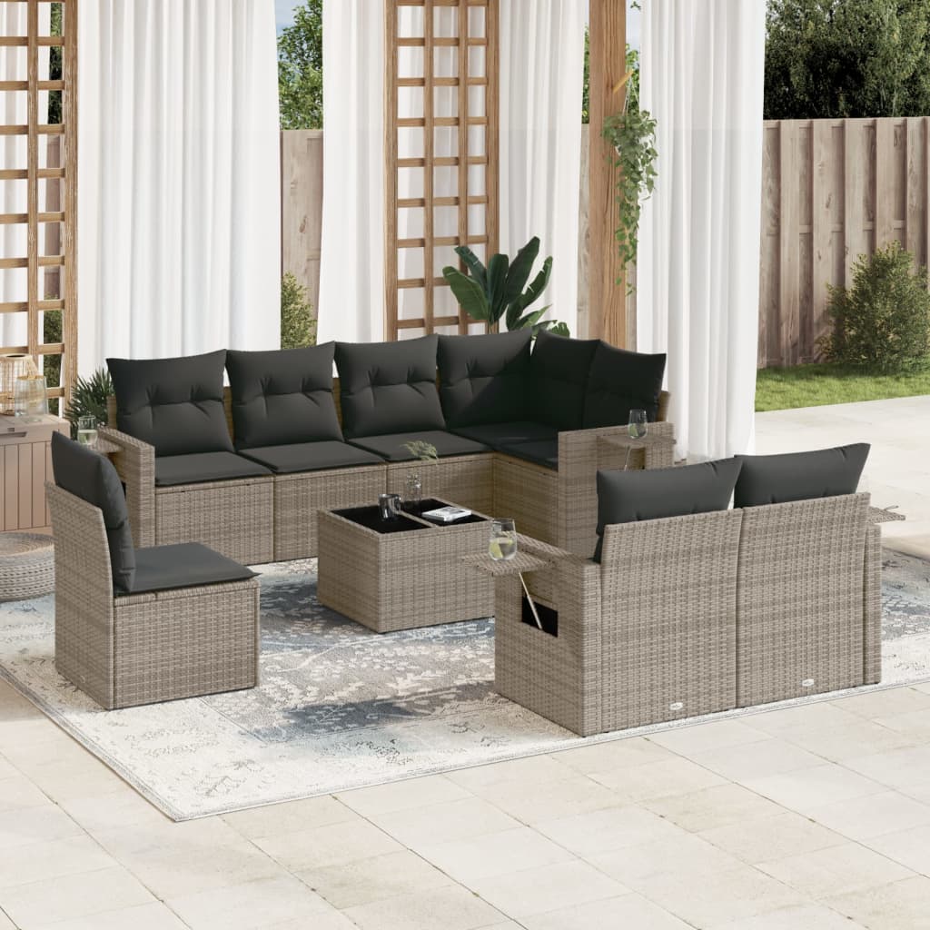 9-dijelni set vrtnih sofa od poliratana s jastucima sivi