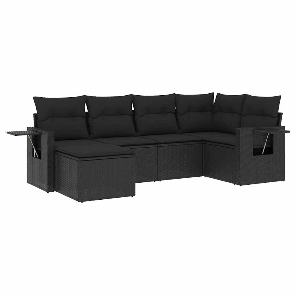 6-dijelni set vrtnih sofa s jastucima crni od poliratana