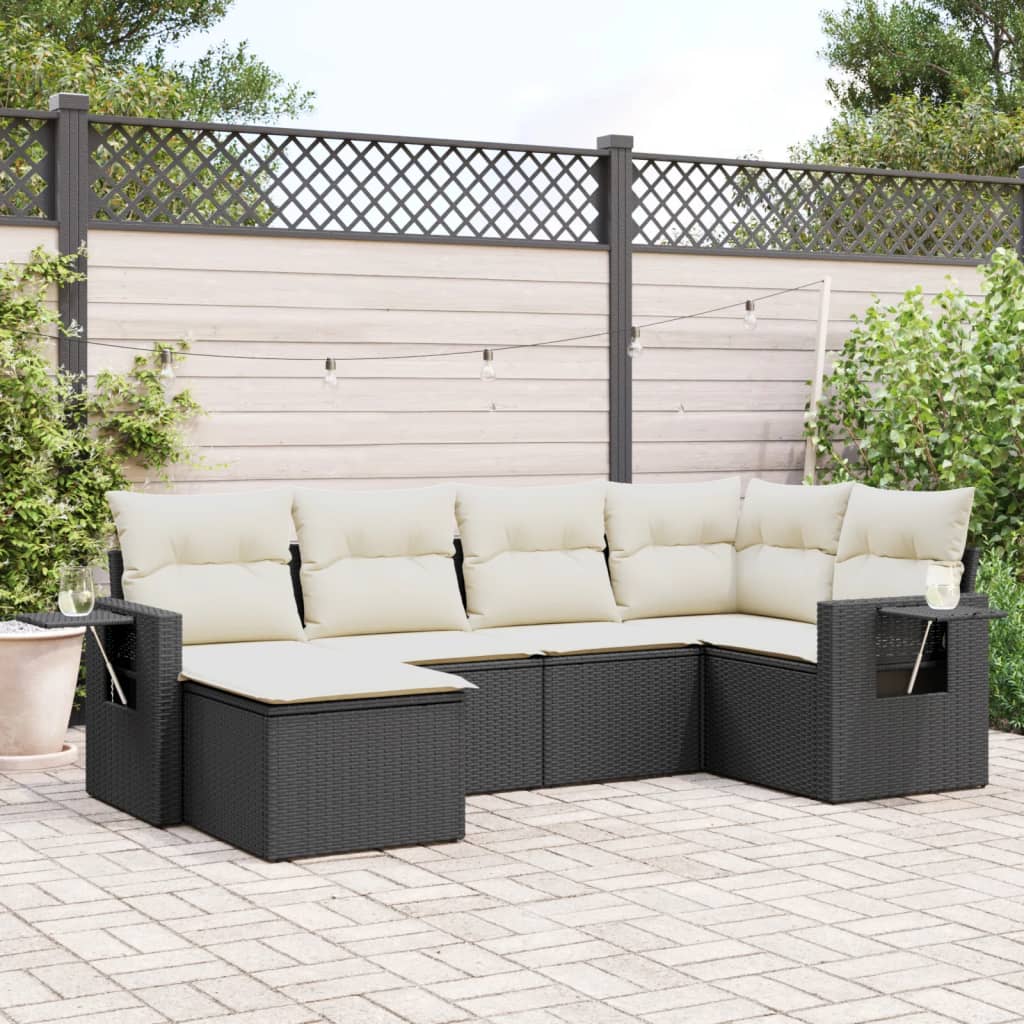 6-dijelni set vrtnih sofa s jastucima crni od poliratana