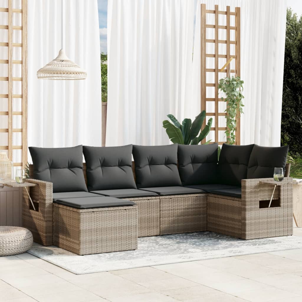 6-dijelni set vrtnih sofa od poliratana s jastucima svjetlosivi