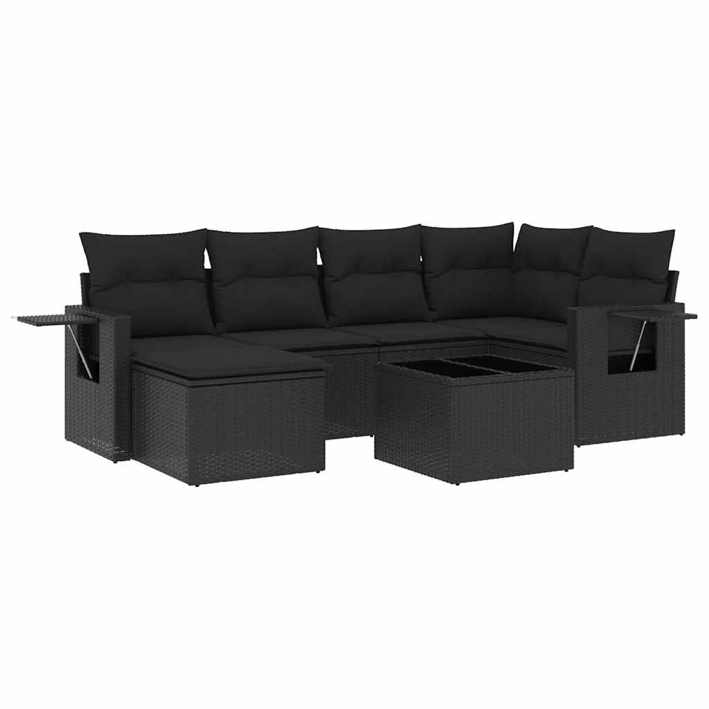 7-dijelni set vrtnih sofa od poliratana s jastucima crni