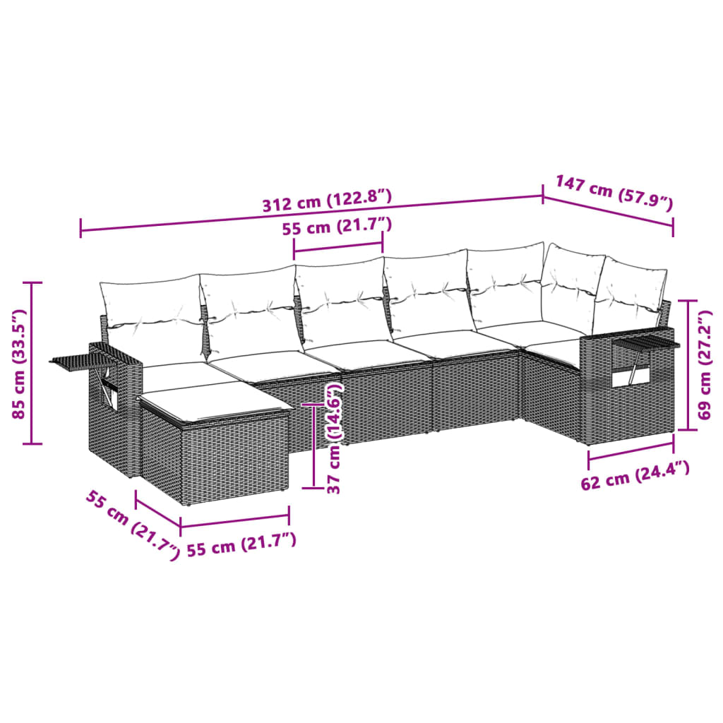 7-dijelni set vrtnih sofa svjetlosivi od poliratana