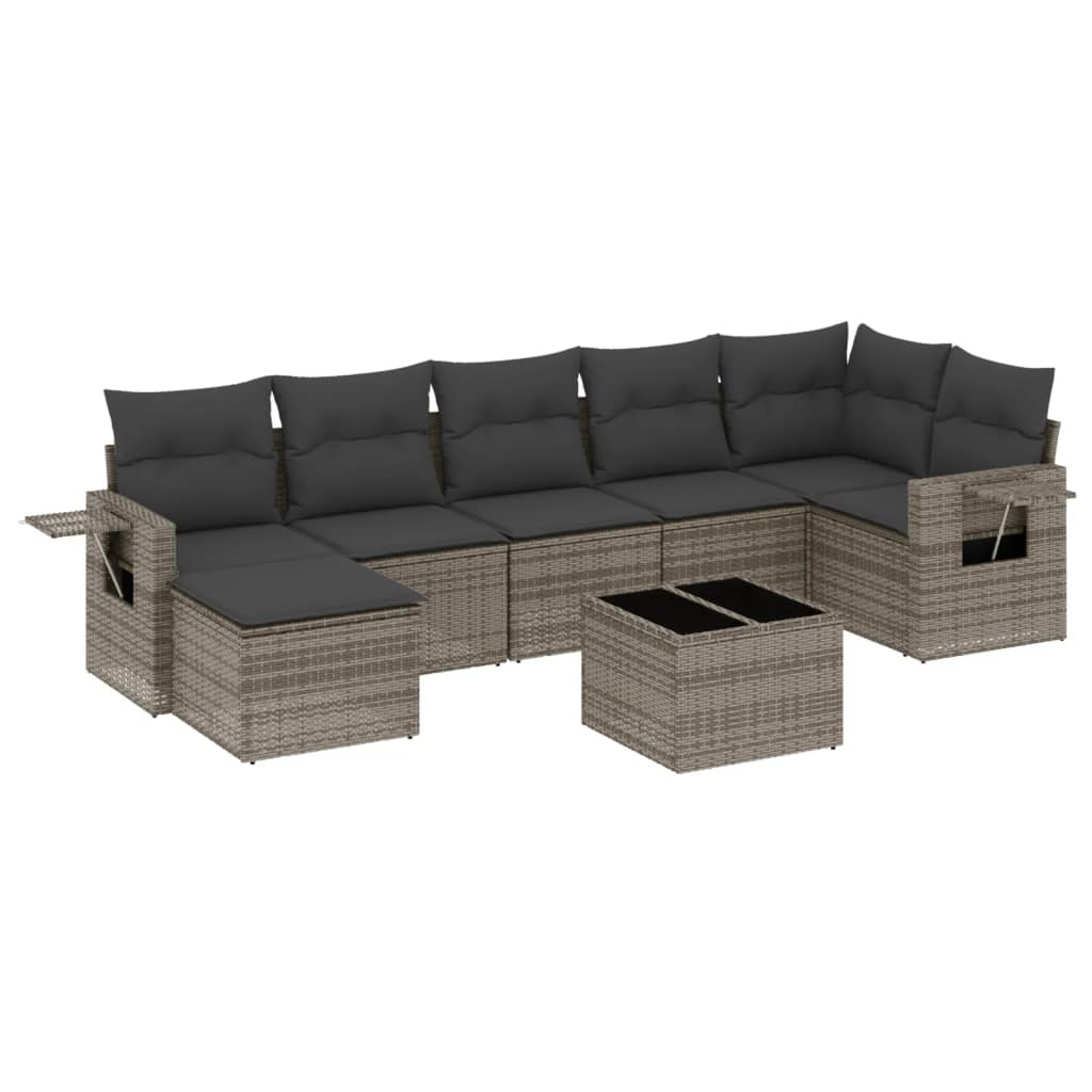 8-dijelni set vrtnih sofa od poliratana s jastucima sivi