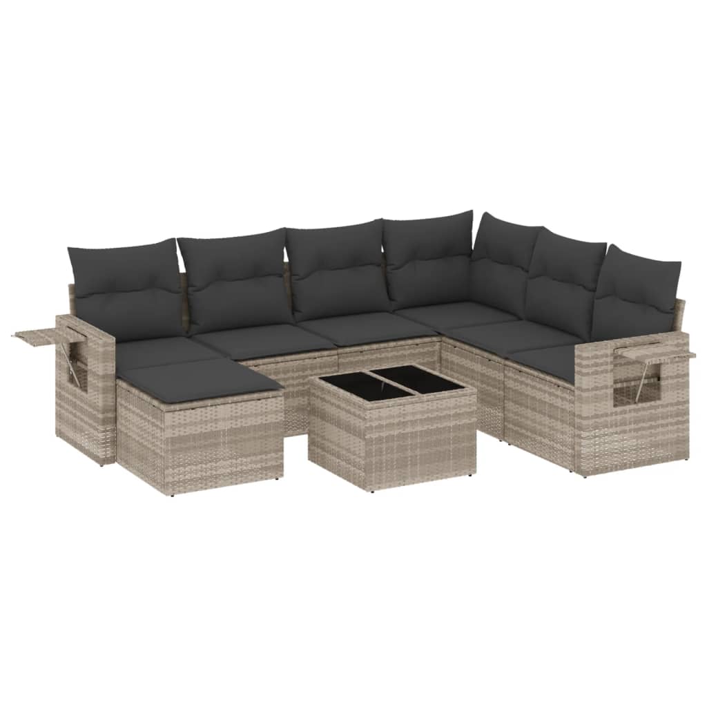 8-dijelni set vrtnih sofa od poliratana s jastucima svjetlosivi