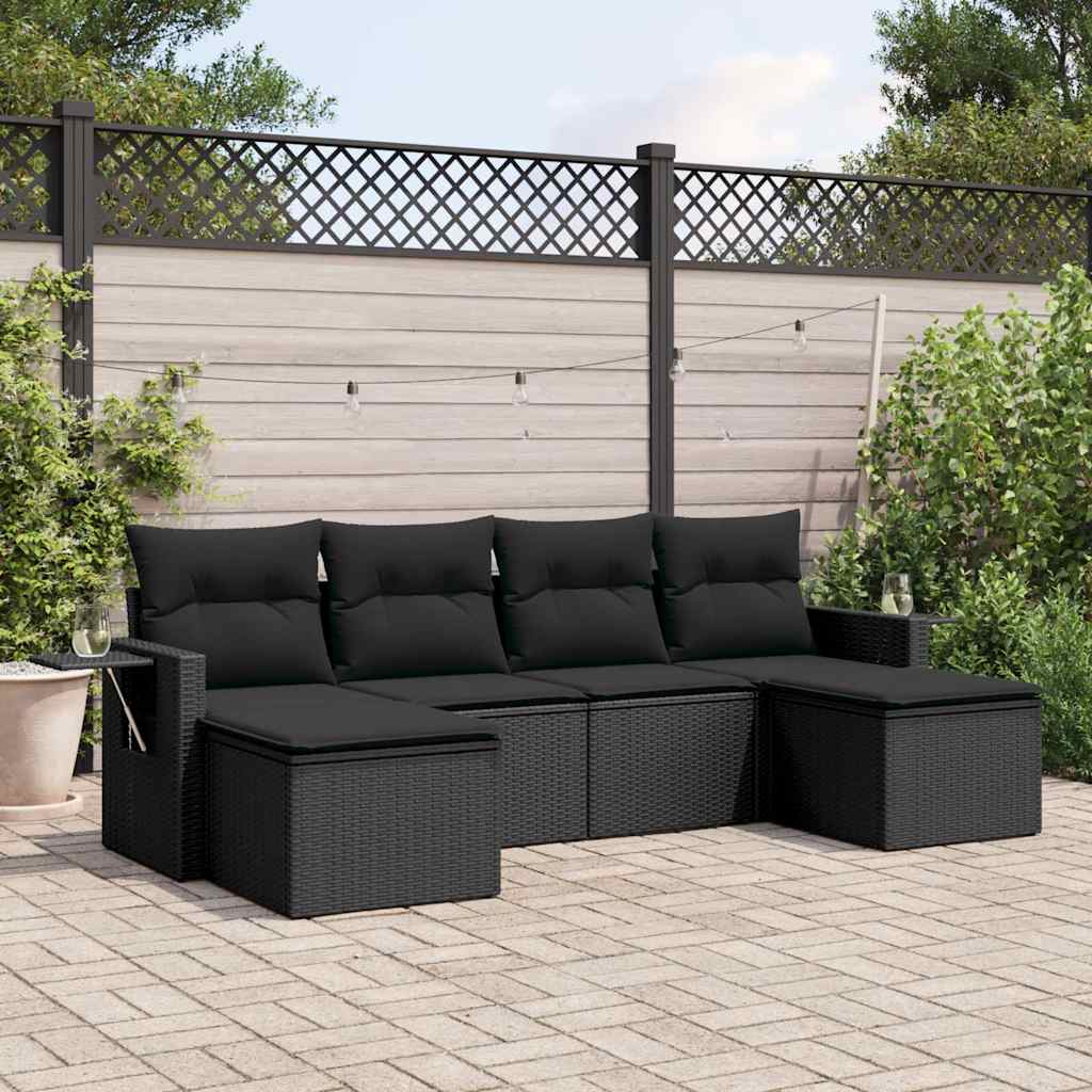 6-dijelni set vrtnih sofa s jastucima crni od poliratana