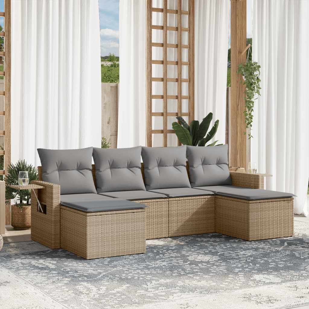 6-dijelni set vrtnih sofa s jastucima bež od poliratana
