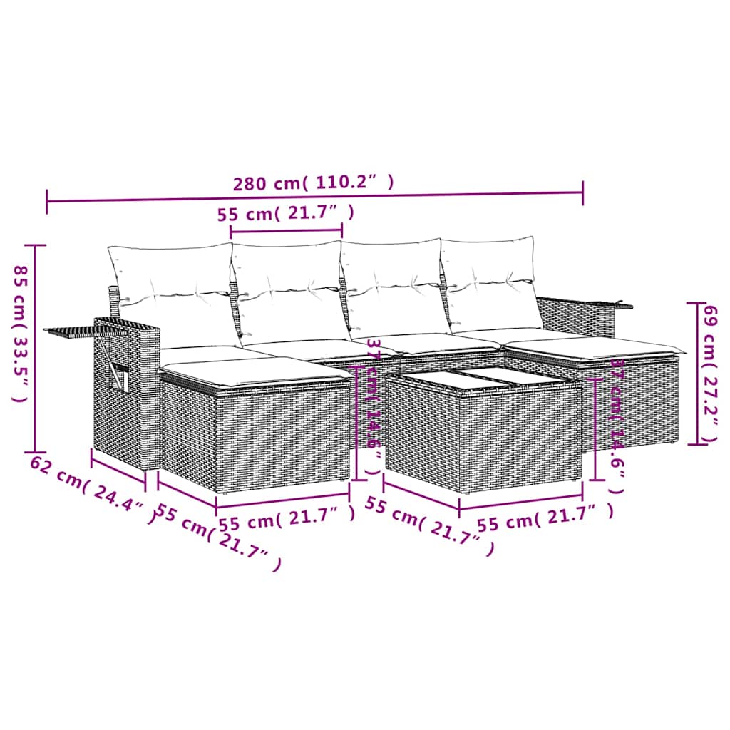 7-dijelni set vrtnih sofa od poliratana s jastucima crni