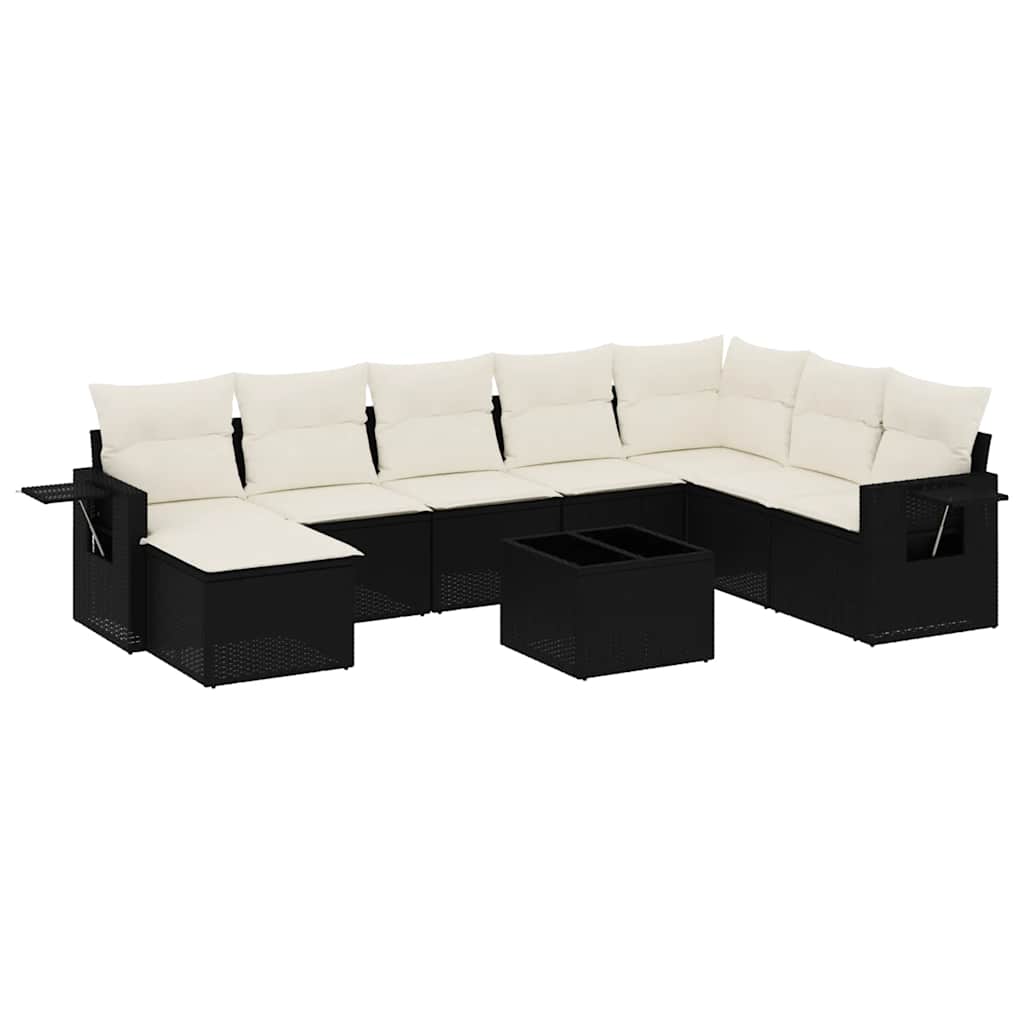 9-dijelni set vrtnih sofa s jastucima crni od poliratana