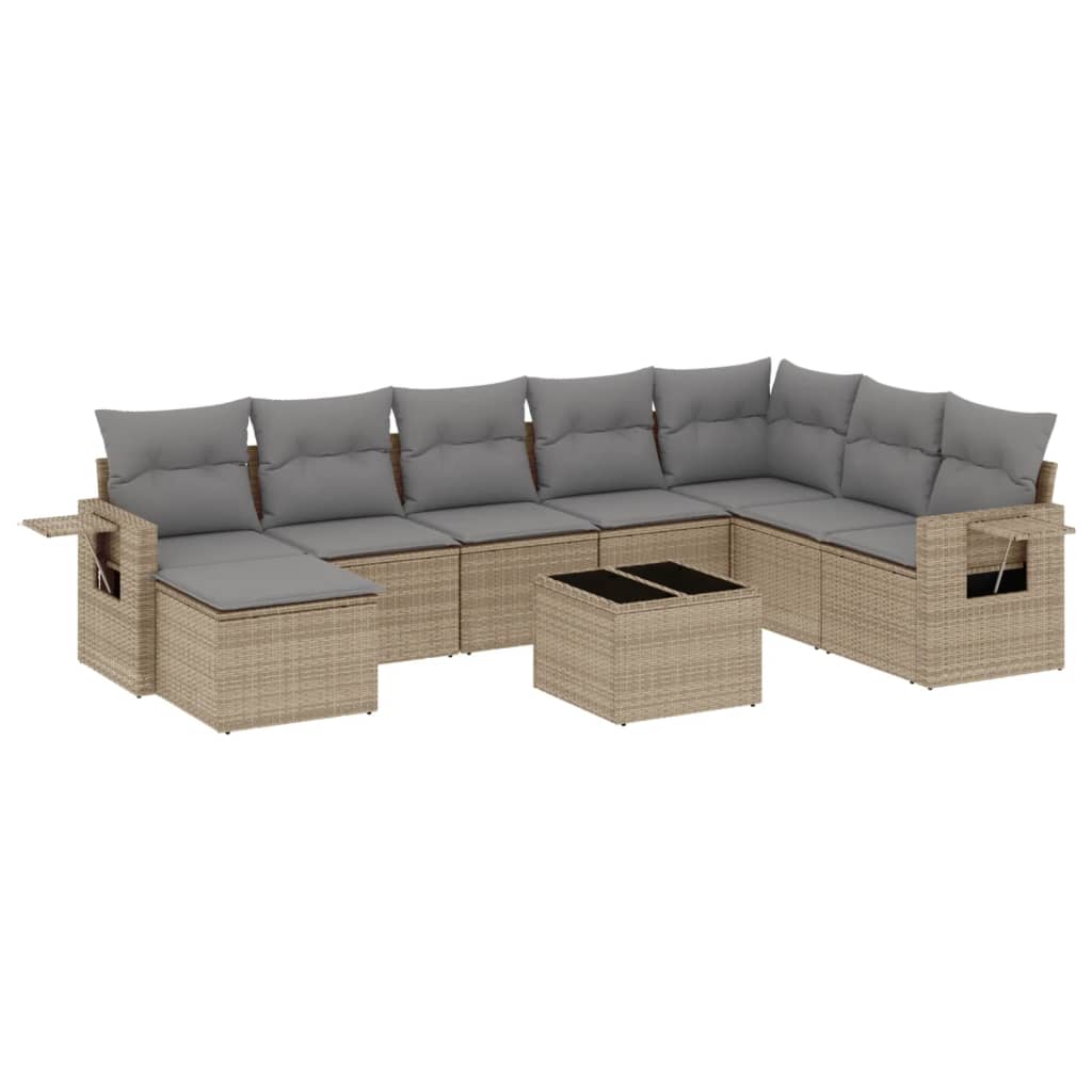 9-dijelni set vrtnih sofa s jastucima bež od poliratana