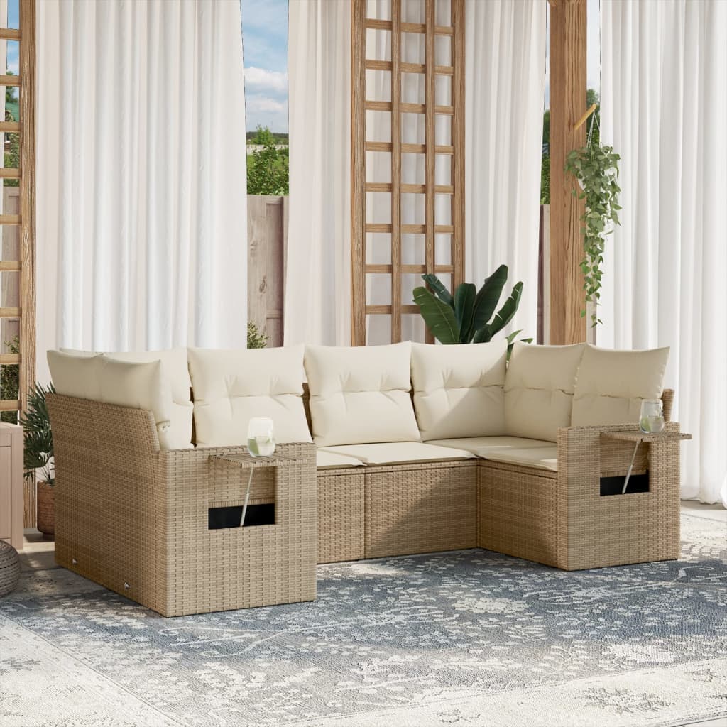 6-dijelni set vrtnih sofa s jastucima bež od poliratana