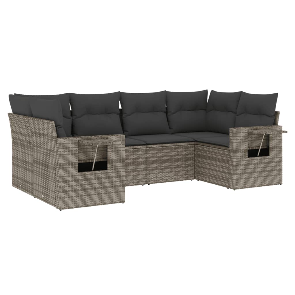 6-dijelni set vrtnih sofa od poliratana s jastucima sivi