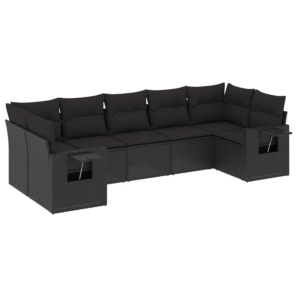7-dijelni set vrtnih sofa od poliratana s jastucima crni