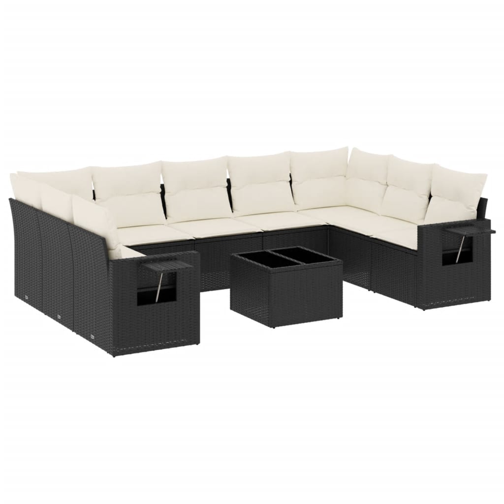 10-dijelni set vrtnih sofa s jastucima crni od poliratana