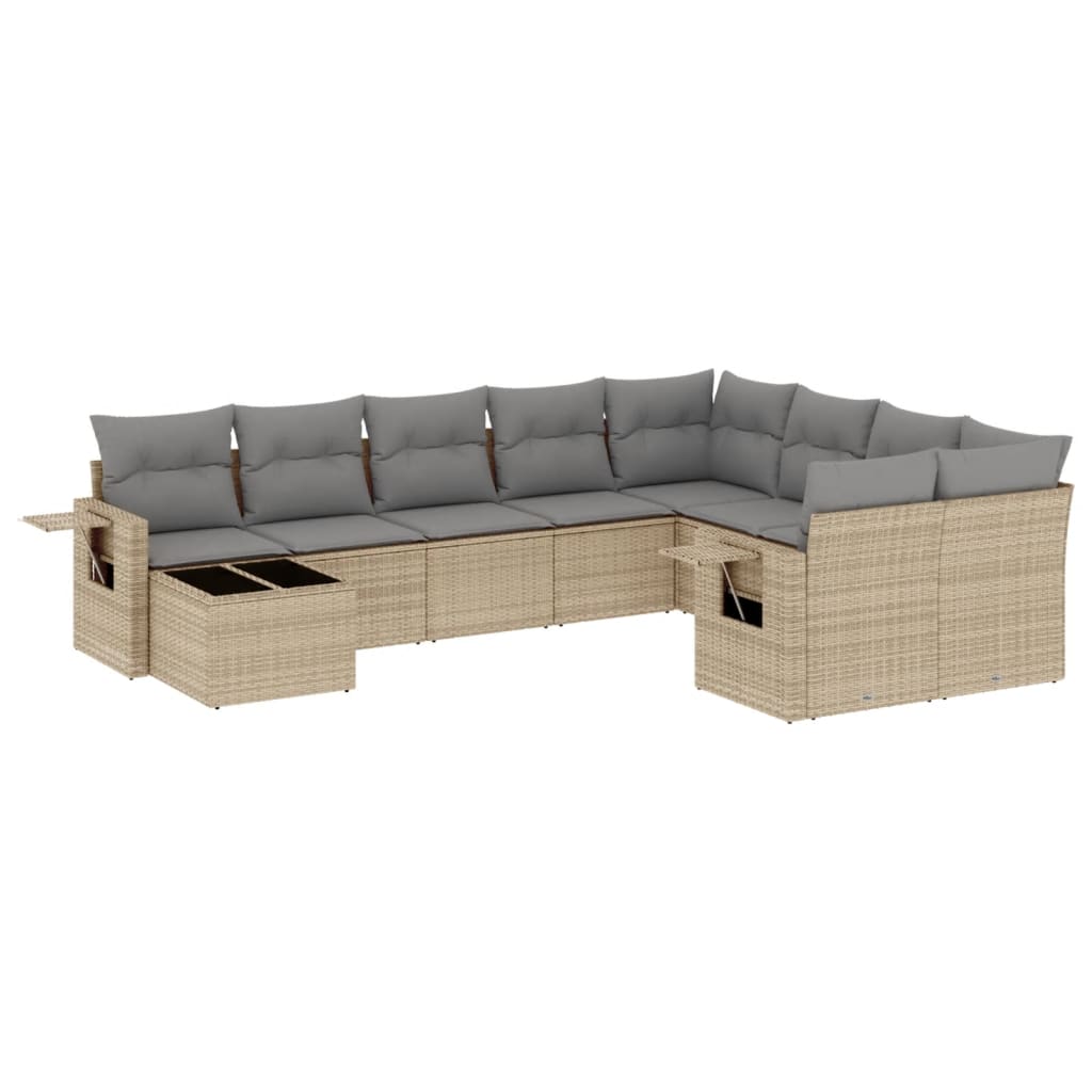 10-dijelni set vrtnih sofa s jastucima bež od poliratana
