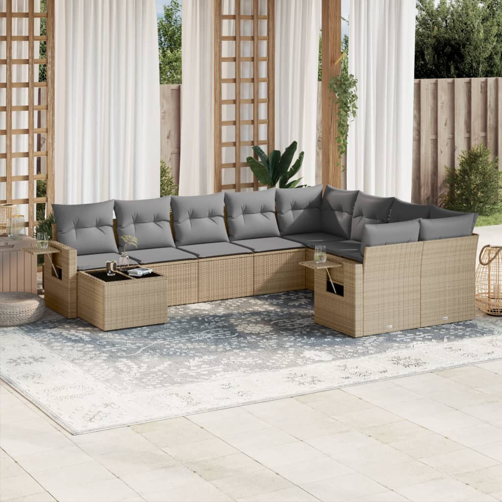 10-dijelni set vrtnih sofa s jastucima bež od poliratana