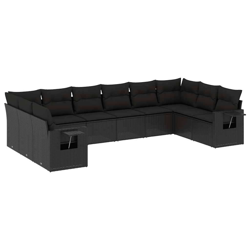10-dijelni set vrtnih sofa s jastucima crni od poliratana