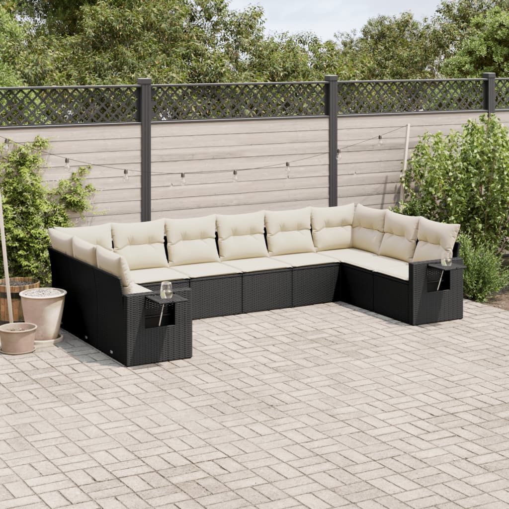 10-dijelni set vrtnih sofa s jastucima crni od poliratana