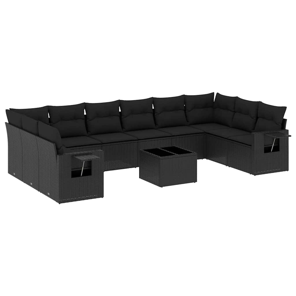 11-dijelni set vrtnih sofa od poliratana s jastucima crni