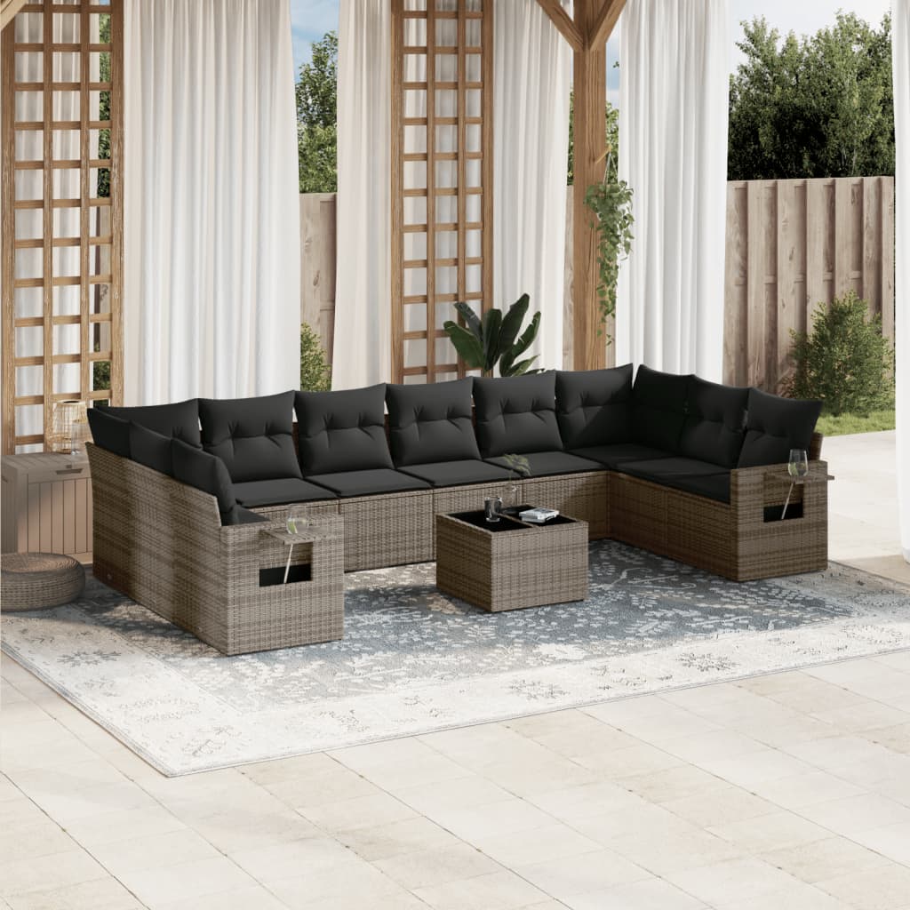 11-dijelni set vrtnih sofa od poliratana s jastucima sivi