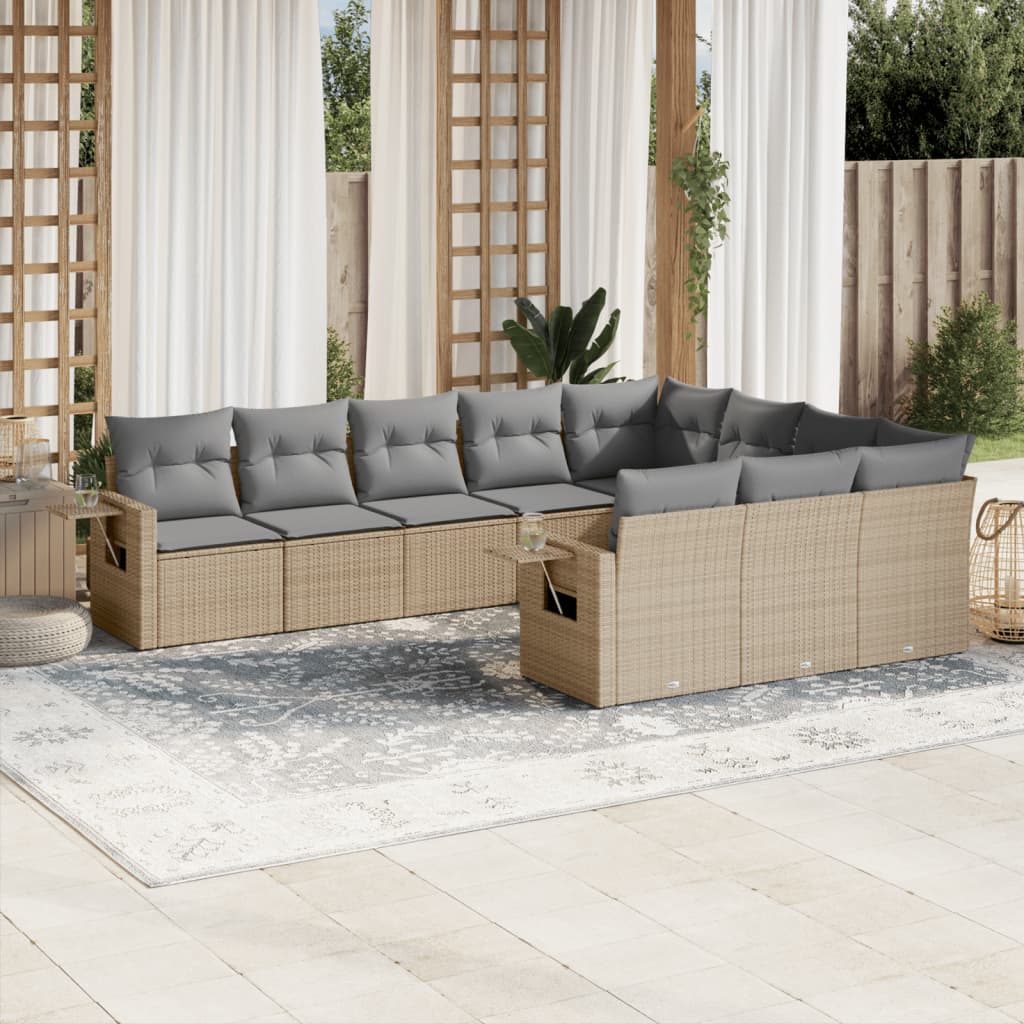 10-dijelni set vrtnih sofa s jastucima bež od poliratana