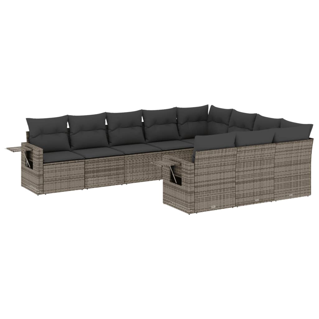 10-dijelni set vrtnih sofa od poliratana s jastucima sivi