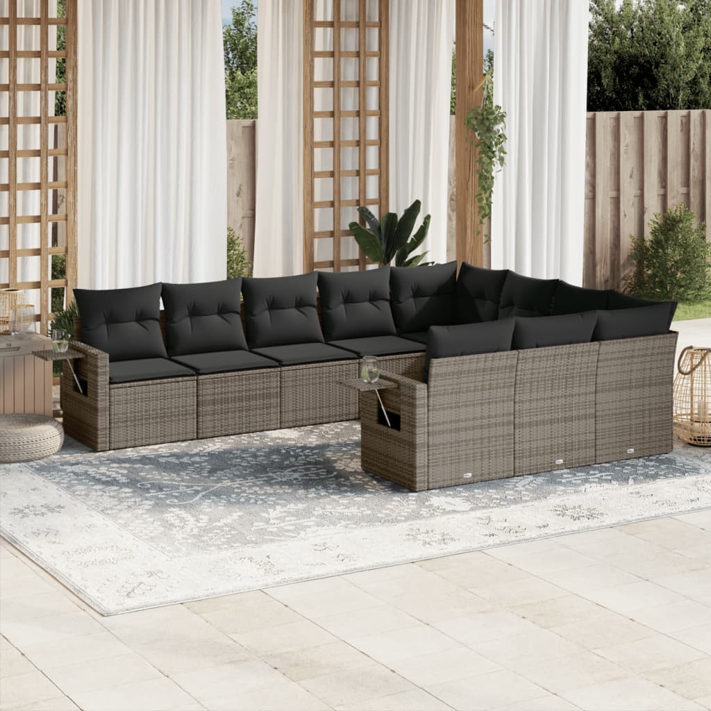 10-dijelni set vrtnih sofa od poliratana s jastucima sivi