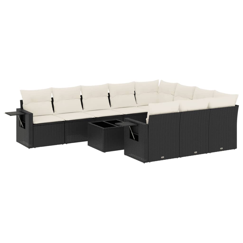 11-dijelni set vrtnih sofa od poliratana s jastucima crni