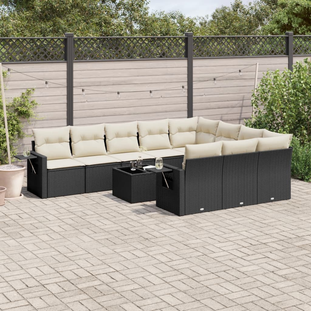 11-dijelni set vrtnih sofa od poliratana s jastucima crni