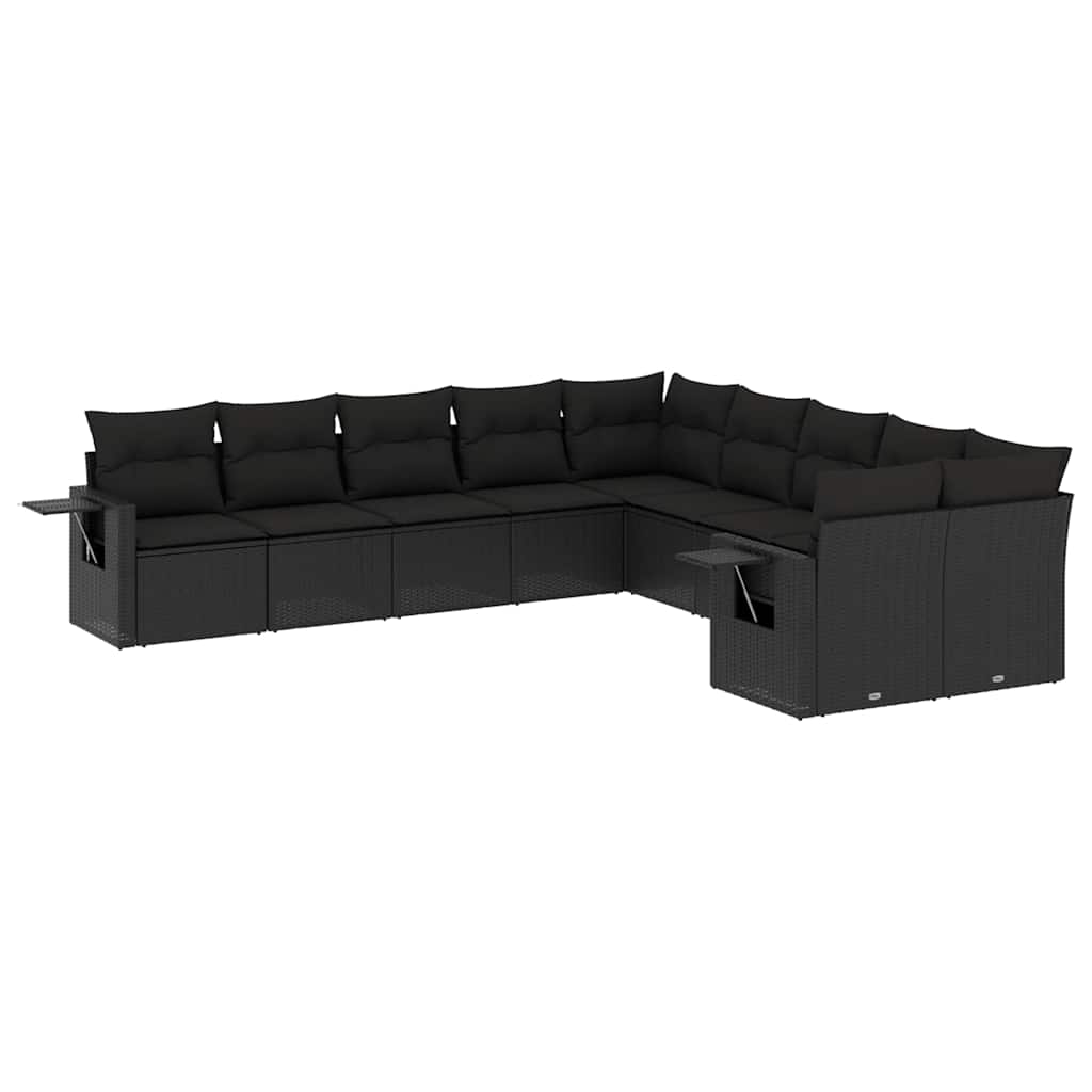 10-dijelni set vrtnih sofa s jastucima crni od poliratana