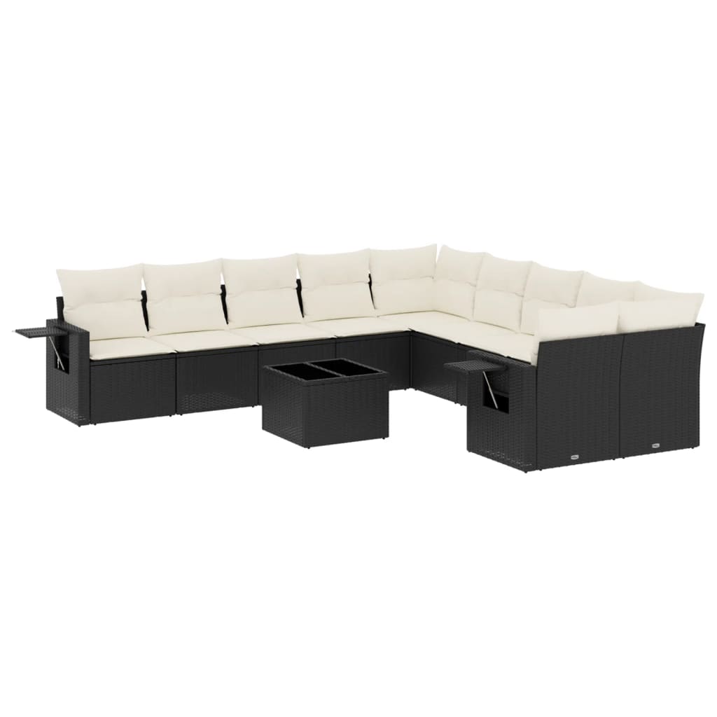 11-dijelni set vrtnih sofa od poliratana s jastucima crni
