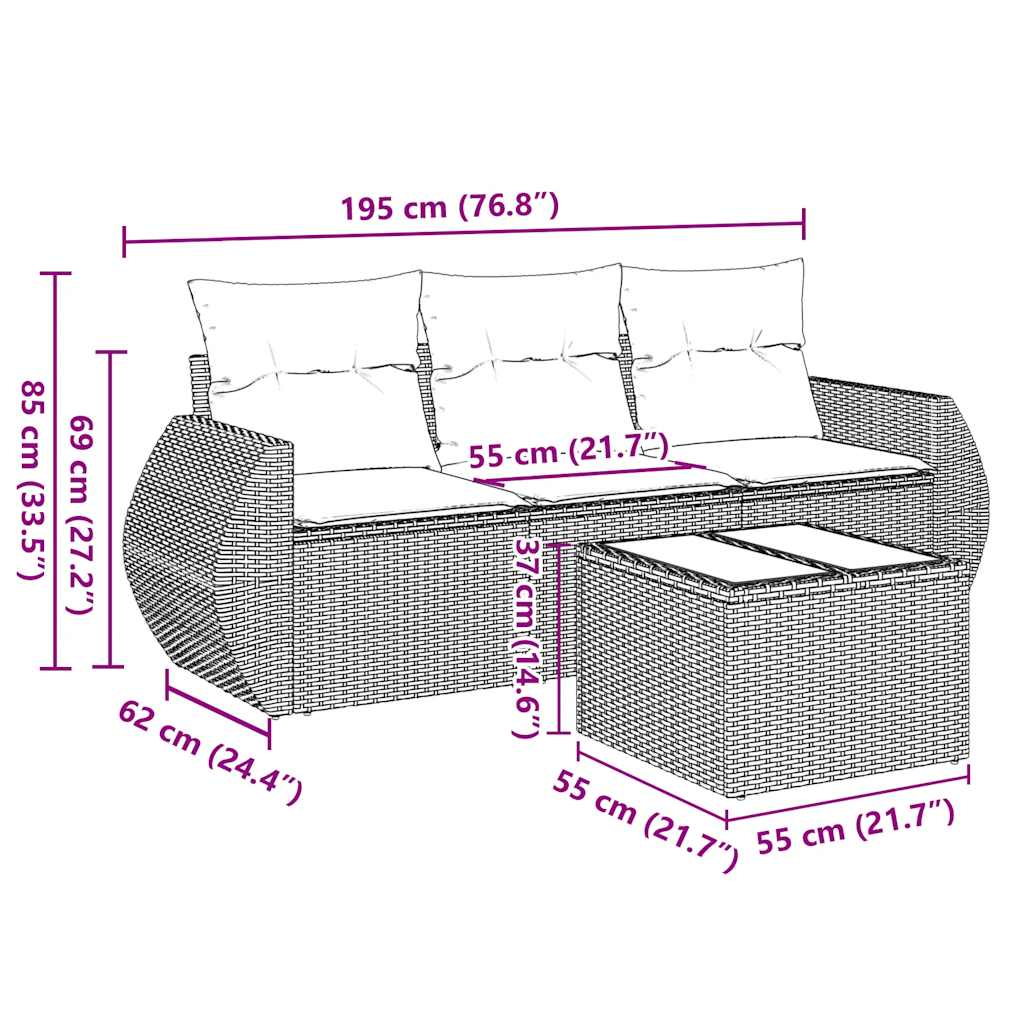 4-dijelni set vrtnih sofa od poliratana s jastucima crni