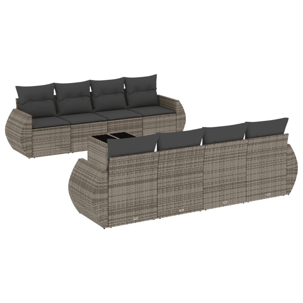 9-dijelni set vrtnih sofa od poliratana s jastucima sivi