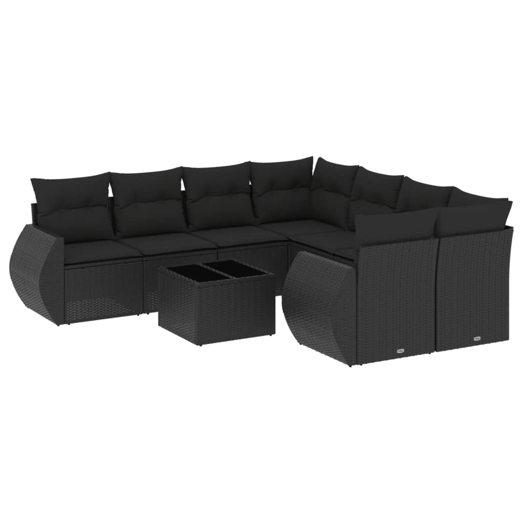 9-dijelni set vrtnih sofa s jastucima crni od poliratana