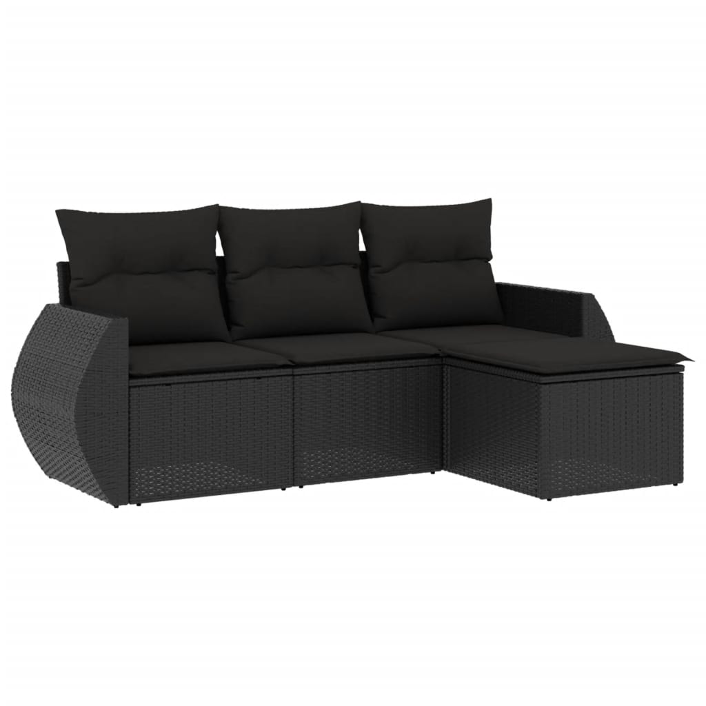 4-dijelni set vrtnih sofa od poliratana s jastucima crni