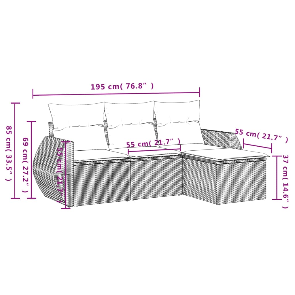 4-dijelni set vrtnih sofa s jastucima bež od poliratana