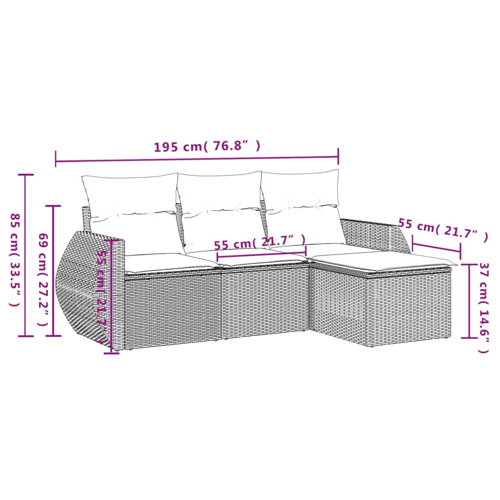 4-dijelni set vrtnih sofa s jastucima svijetlosivi poliratan