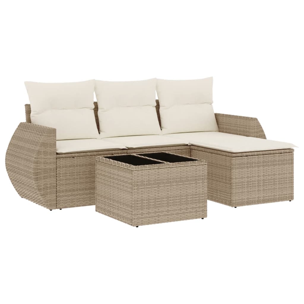 5-dijelni vrtni set sofa s jastucima bež od poliratana