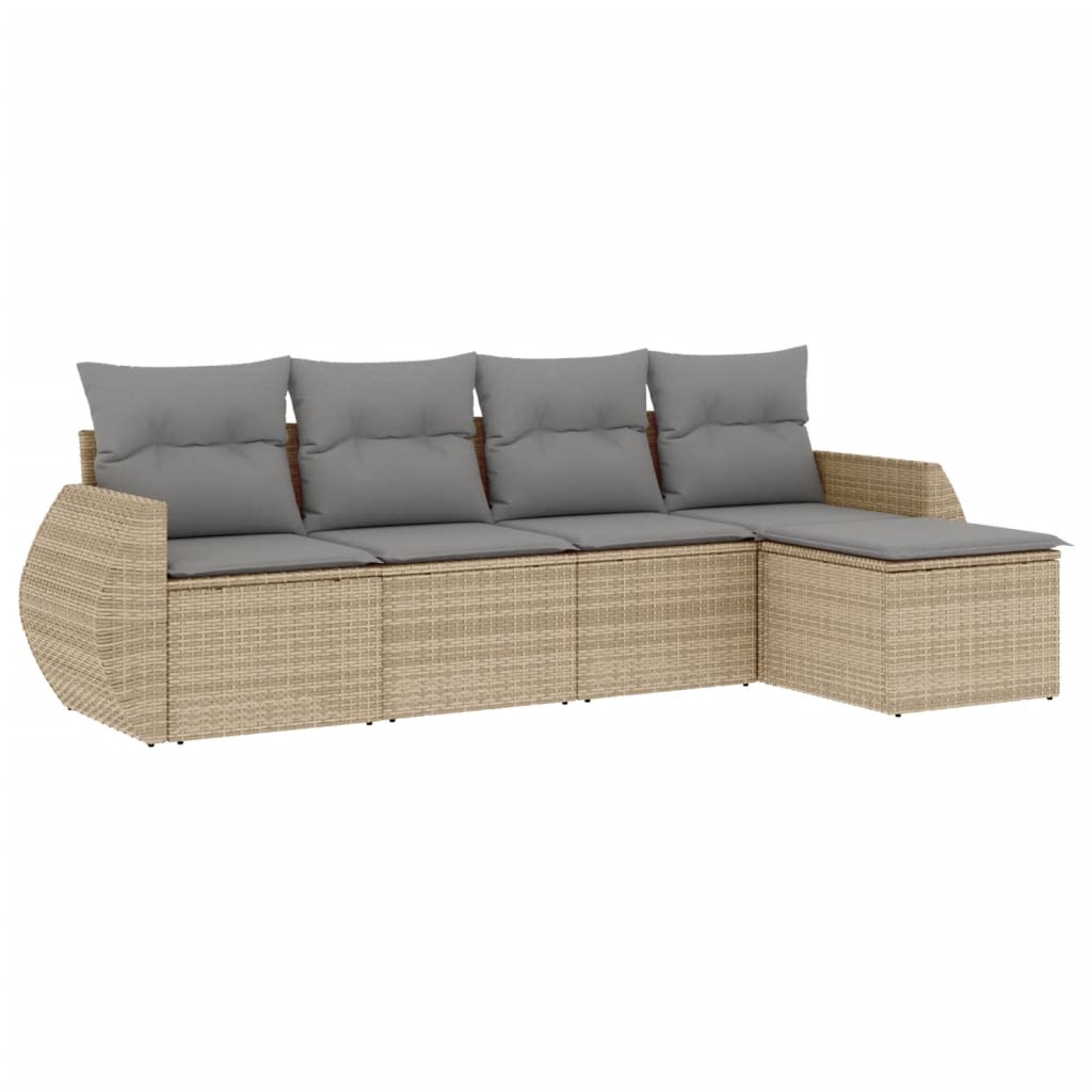 5-dijelni vrtni set sofa s jastucima bež od poliratana