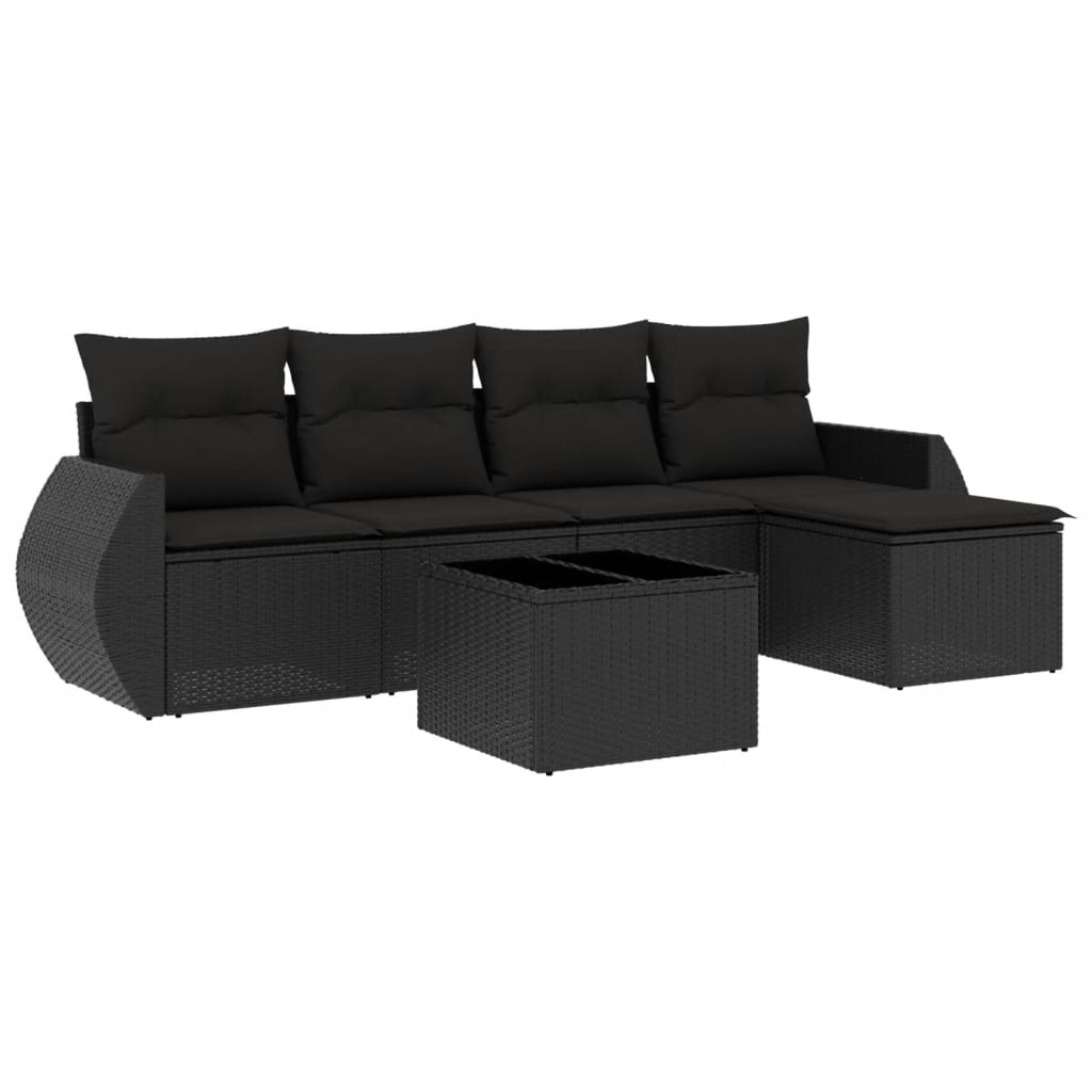6-dijelni set vrtnih sofa s jastucima crni od poliratana