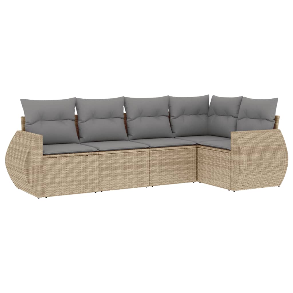 5-dijelni vrtni set sofa s jastucima bež od poliratana