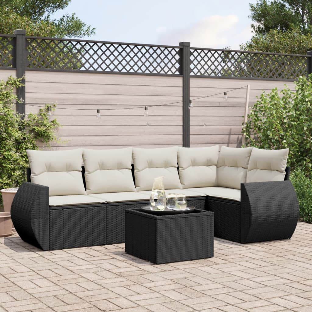 6-dijelni set vrtnih sofa s jastucima crni od poliratana