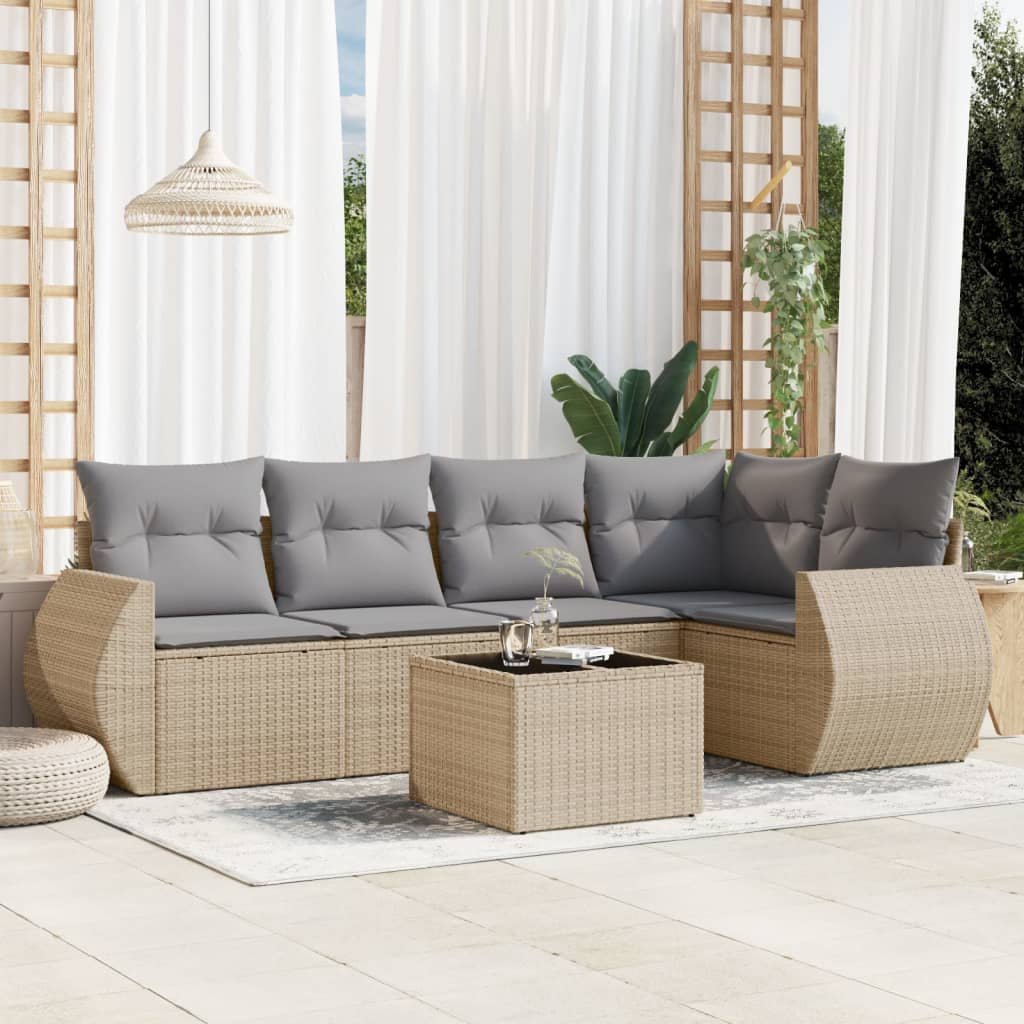 6-dijelni set vrtnih sofa s jastucima bež od poliratana